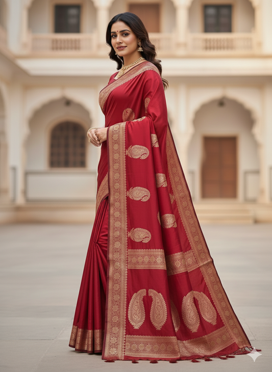 Red Kanchipuram Silk Saree: Grand Zari Paisleys - Bridal/Festive