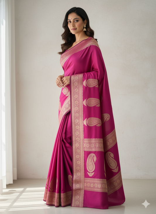 Magenta Kanchipuram Silk Saree: Grand Zari Paisleys - Wedding