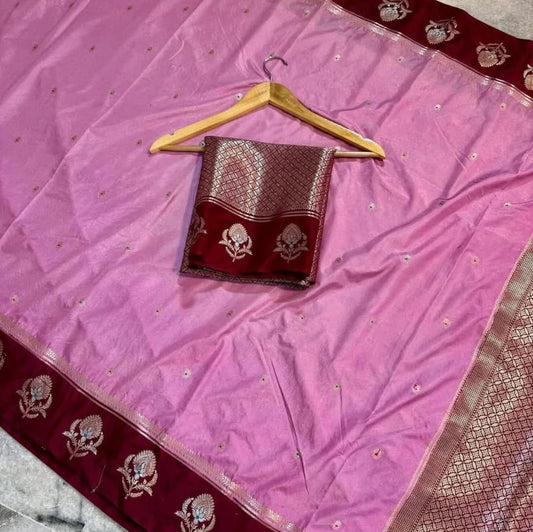 Custom Dyable Raw Mango Silk Saree with All-Over Meenedar Booti