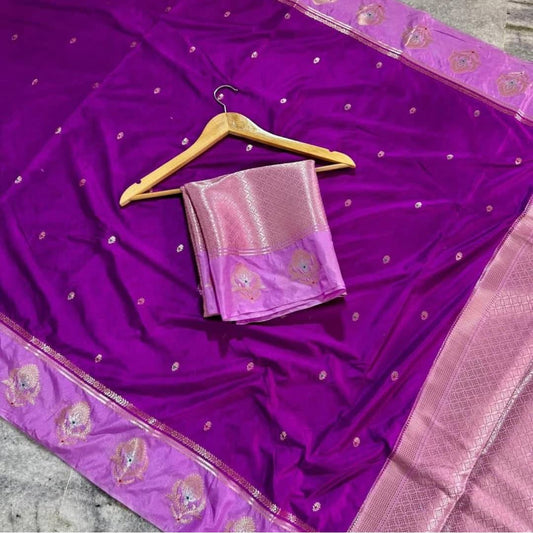 Custom Dyable Raw Mango Silk Saree with All-Over Meenedar Booti