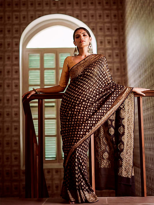 Chocolate Raw Mango Chiffon Saree | Zari Weaving | Exclusive