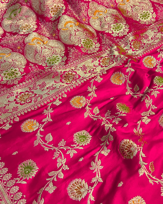 Delicate Pink Silk Saree with All-Over Gold Brocade Weaving