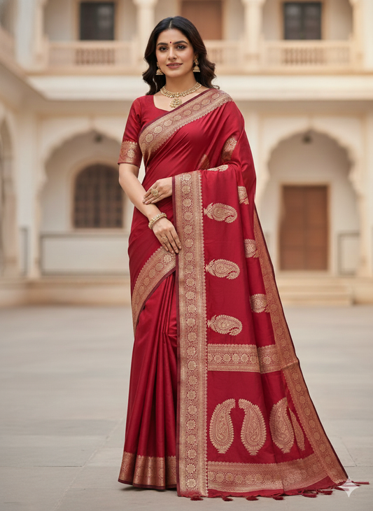 Red Kanchipuram Silk Saree: Grand Zari Paisleys - Bridal/Festive
