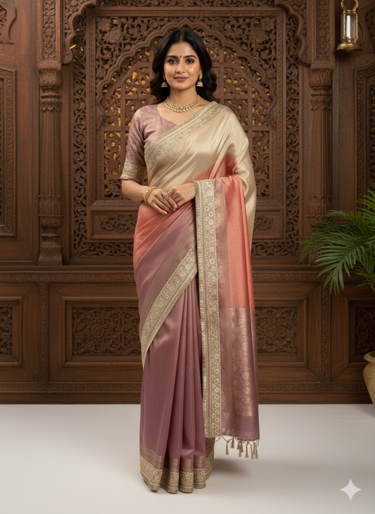 Ombre Silk Saree: Zari Weave & Sequin Border - Wedding/Festive