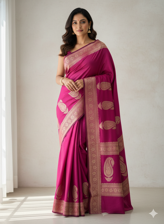 Magenta Kanchipuram Silk Saree: Grand Zari Paisleys - Wedding
