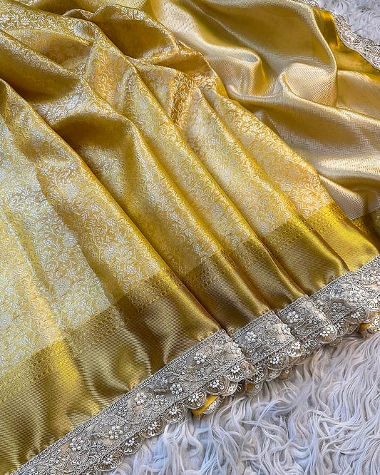 Wedding & Festive Wear Luxury Banarasi Saree in Yellow – Pure Silk with Zari Border