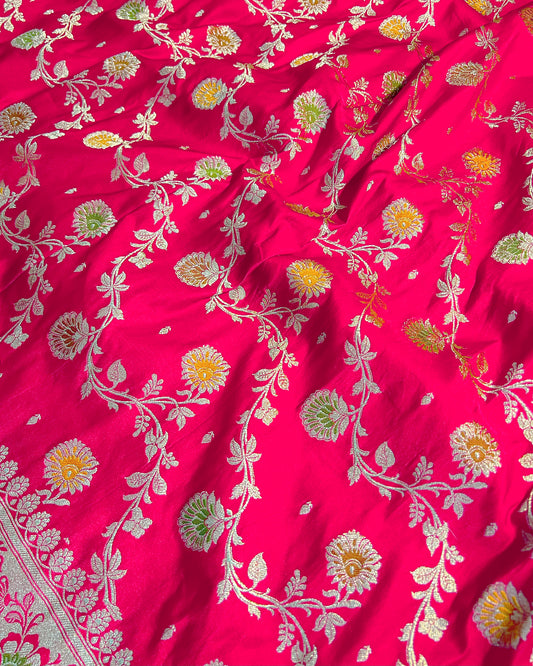 Delicate Pink Silk Saree with All-Over Gold Brocade Weaving